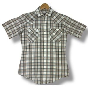 Vintage 80s Levi's Western Plaid Pearl Snap Short Sleeve Rodeo Shirt No Size Tag